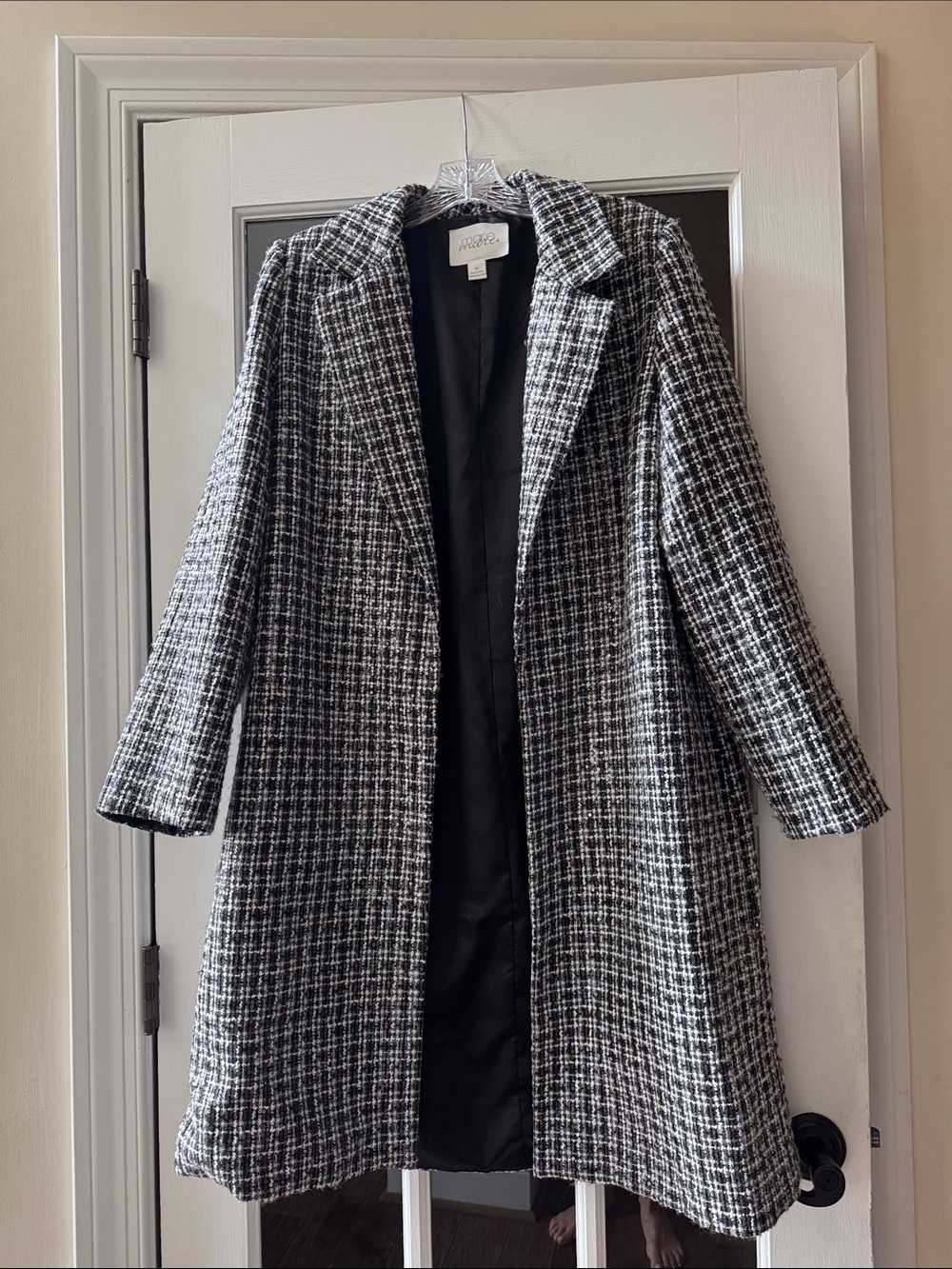 Wool-Blend Black & White Tweed Trench Coat Anthropologie